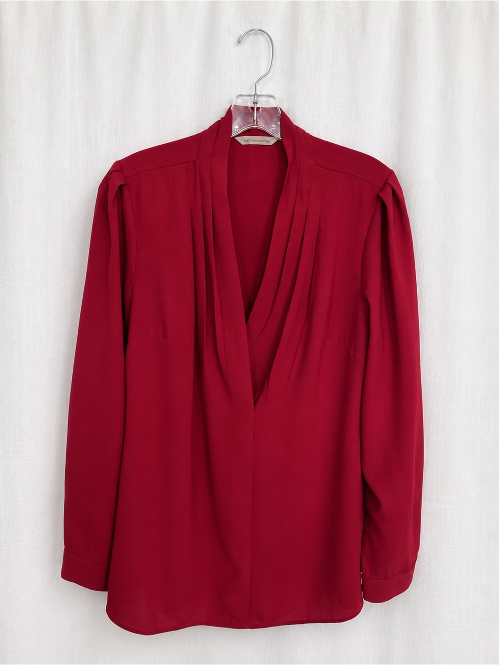Soft Surroundings Deep Red Draped V-Neck Long Sleeve Blouse